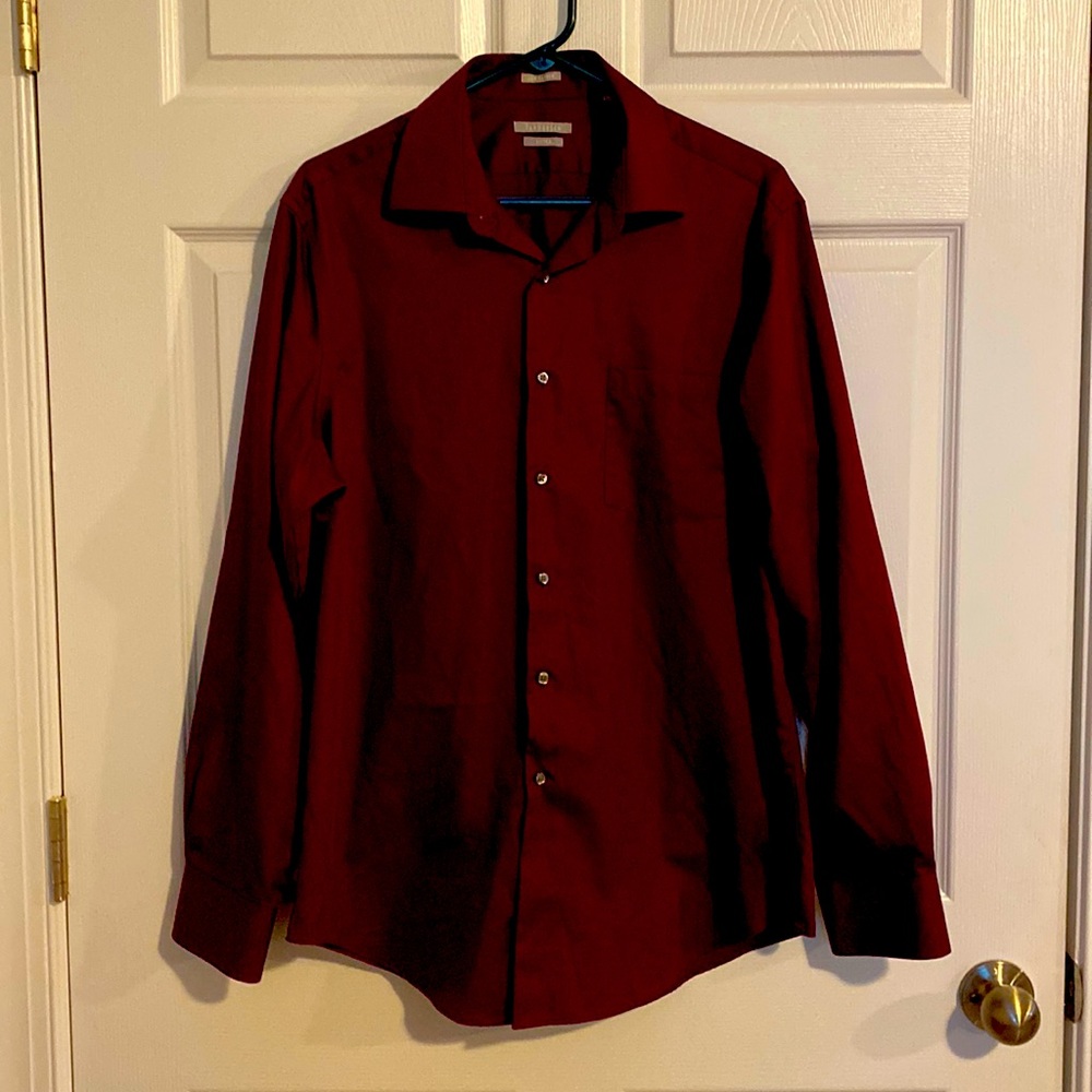 Van Heusen fitted lux sateen maroon dress shirt